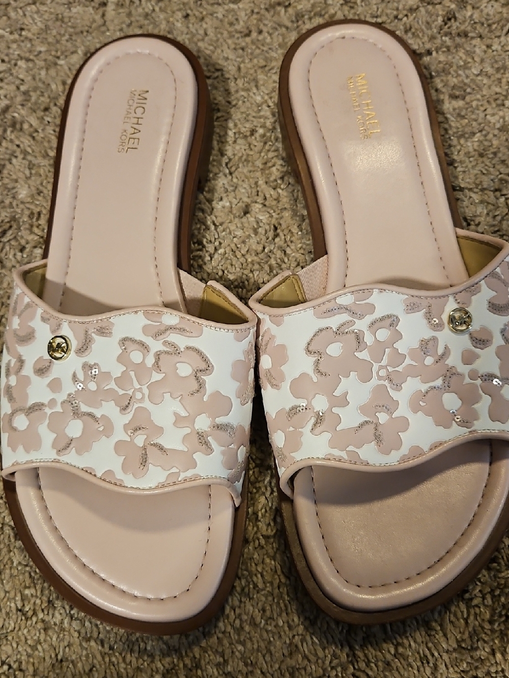 Michael Kors Women's Pink Floral Slide Sandals